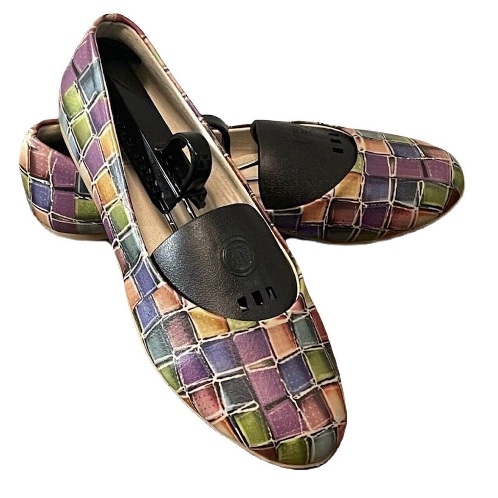 Goby Womens Multicolor Flats Checkered Patchwork Sz 6.5-7 Eur 37 Slip Ons